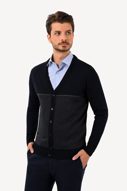 Erkek Lacivert Desenli Hırka