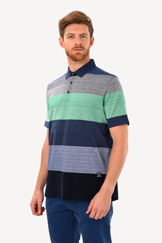 Erkek Lacivert Gri Çizgili Polo Yaka Regular Fit Tshirts