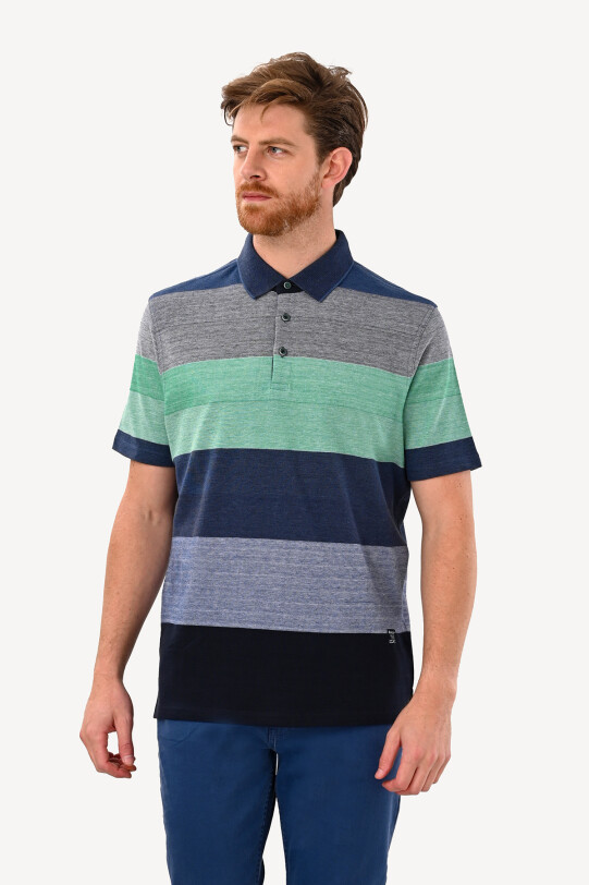 Erkek Lacivert Gri Çizgili Polo Yaka Regular Fit Tshirts