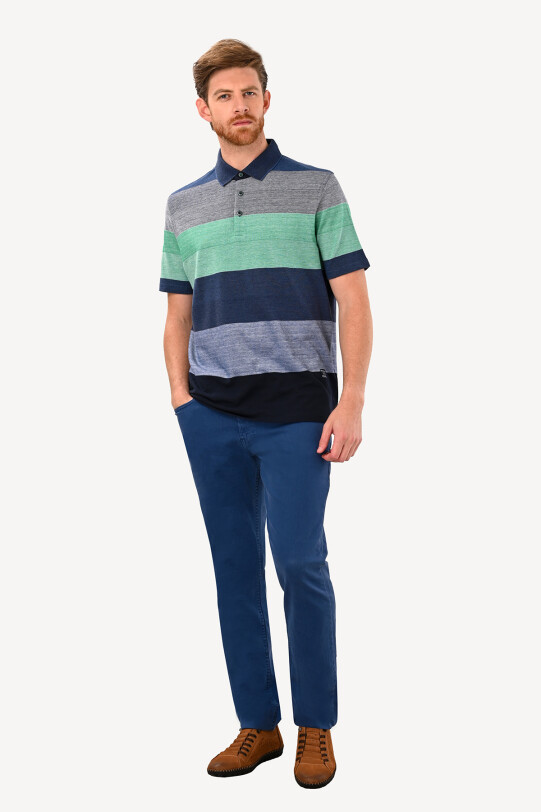Erkek Lacivert Gri Çizgili Polo Yaka Regular Fit Tshirts