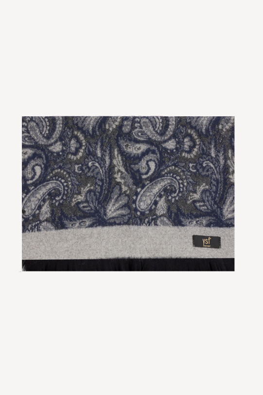 Erkek Lacivert Gri Desenli Kaşkol - YSF