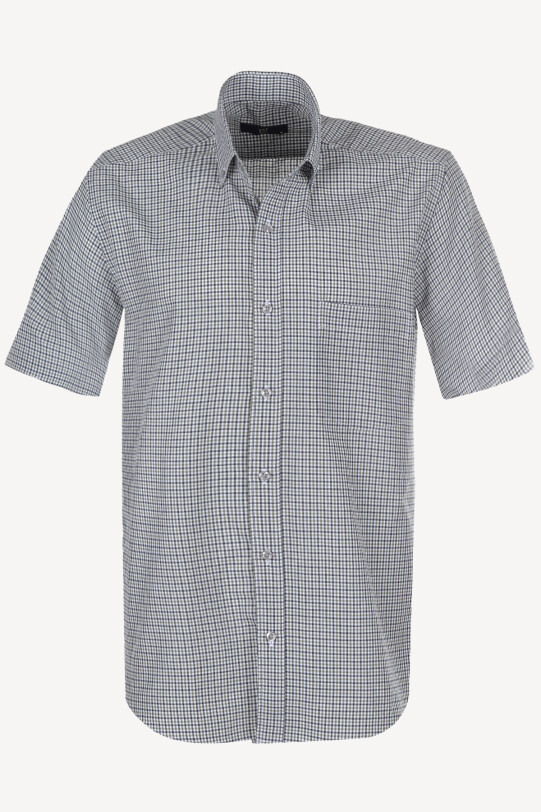 Erkek Lacivert Gri Kareli Klasik Keten Gömlek