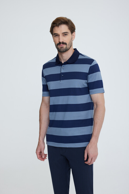 Erkek Lacivert Gri Polo Yaka T-shirt