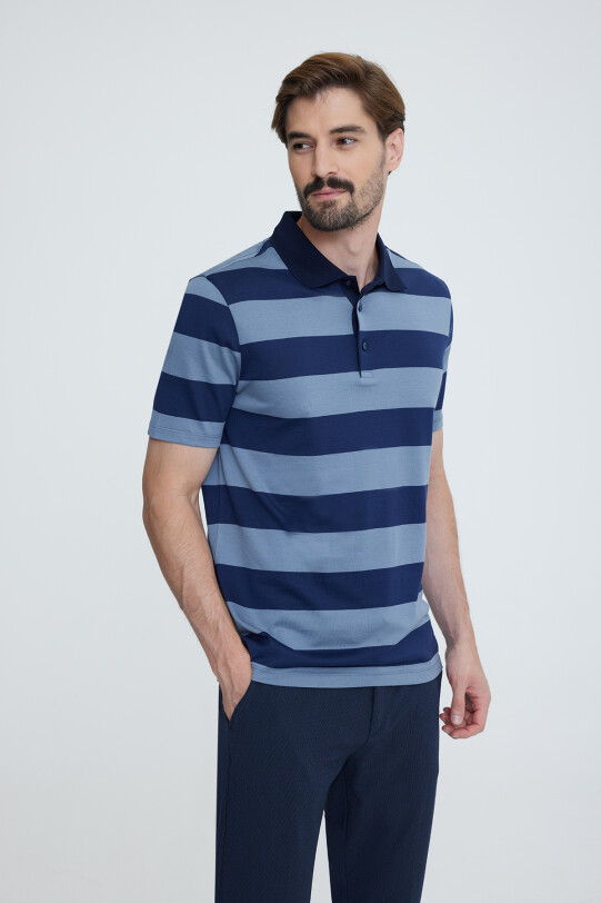 Erkek Lacivert Gri Polo Yaka T-shirt