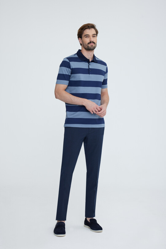 Erkek Lacivert Gri Polo Yaka T-shirt