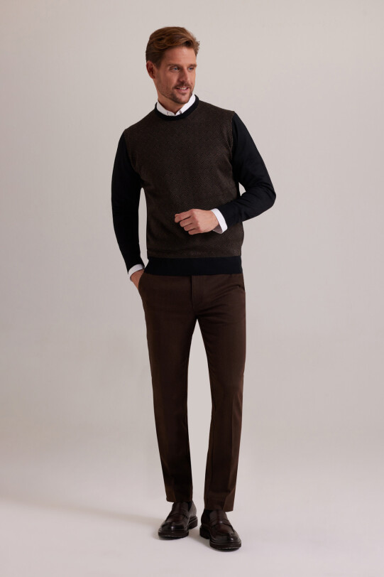 Erkek Lacivert Kahve Bisiklet Yaka Desenli Triko