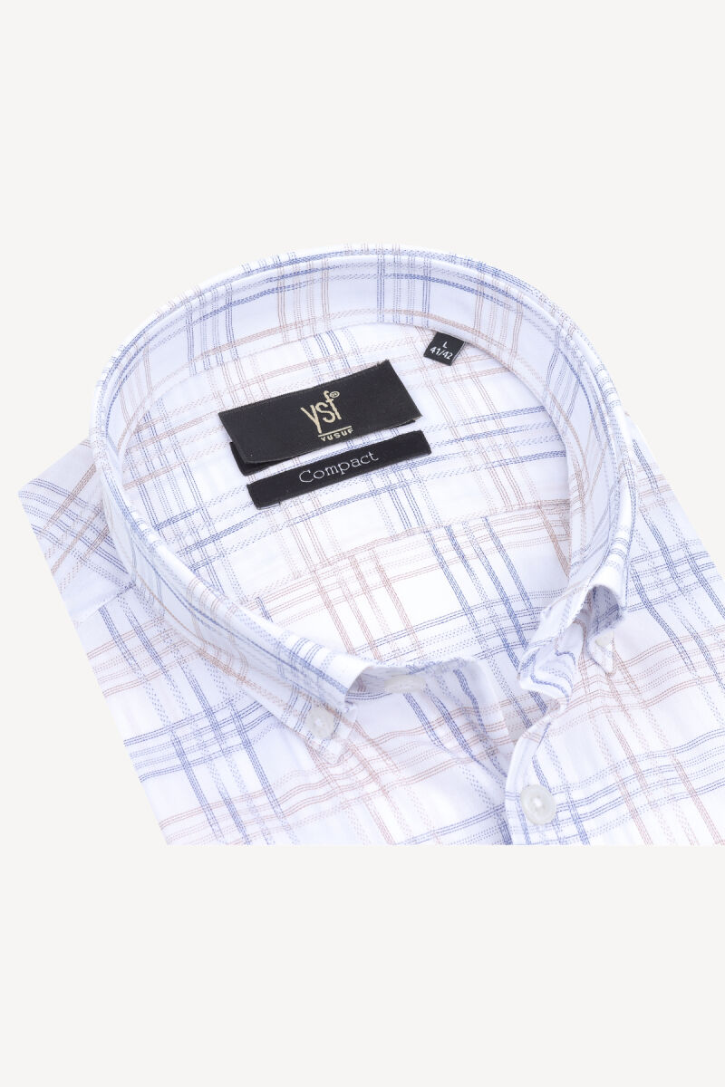 Erkek Lacivert Kısa Kol Slim Fit Kareli Gömlek - 2