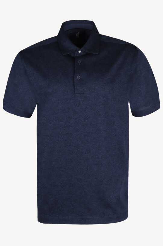 Erkek Lacivert Klasik Desenli Cotton Polo Yaka Tshirt