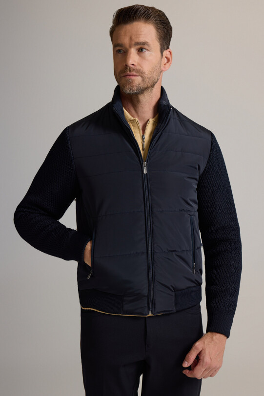 Erkek Lacivert Klasik Desenli Triko Kol Spor Mont