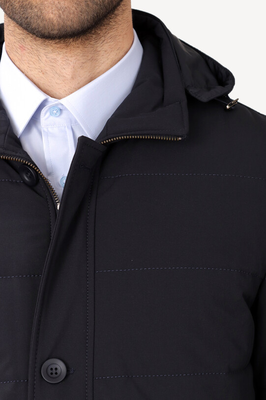 Erkek Lacivert Klasik Kapüşonlu Kaban