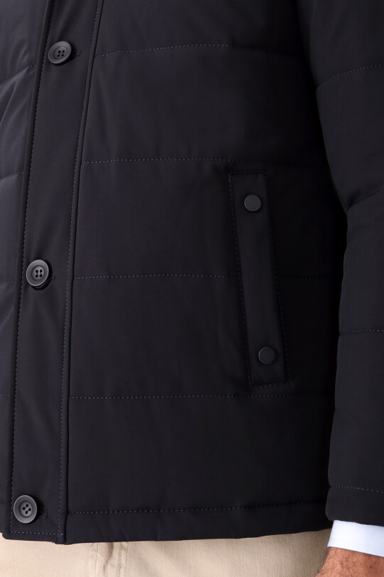 Erkek Lacivert Klasik Kapüşonlu Kaban