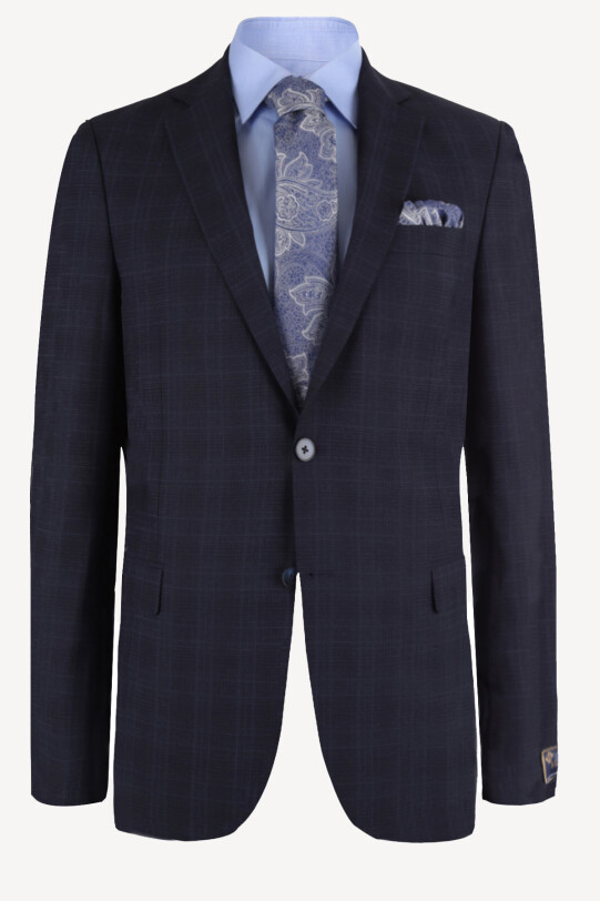 Erkek Lacivert Klasik Kareli Takım Elbise