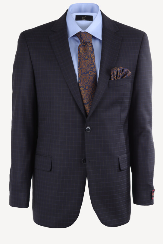 Erkek Lacivert Klasik Kareli Takım Elbise