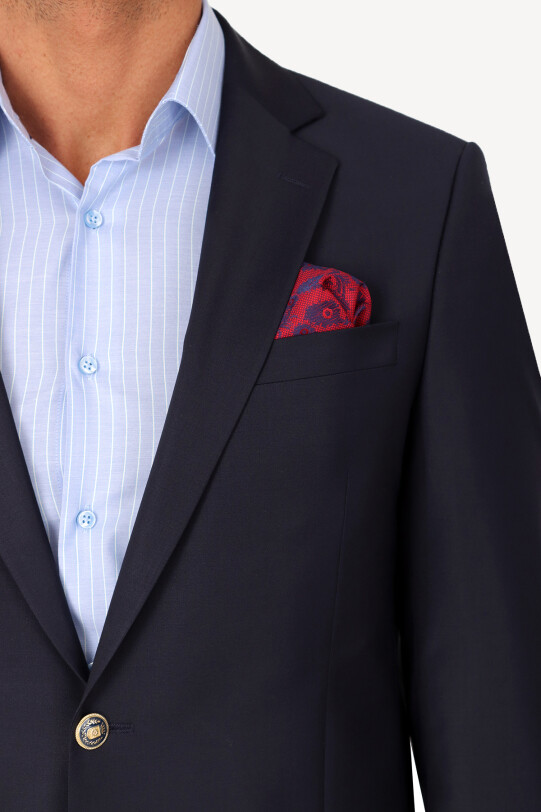 Erkek Lacivert Klasik Yünlü Mono Yaka Blazer Ceket