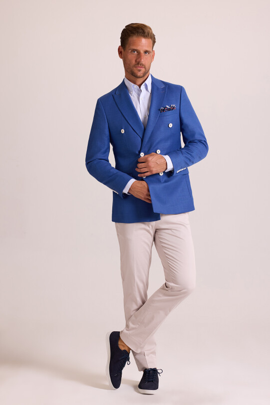 Erkek Lacivert Kruvaze Keten Spor Ceket