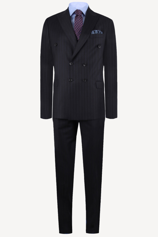 Erkek Lacivert Kruvaze Regular Fit Takım Elbise - YSF