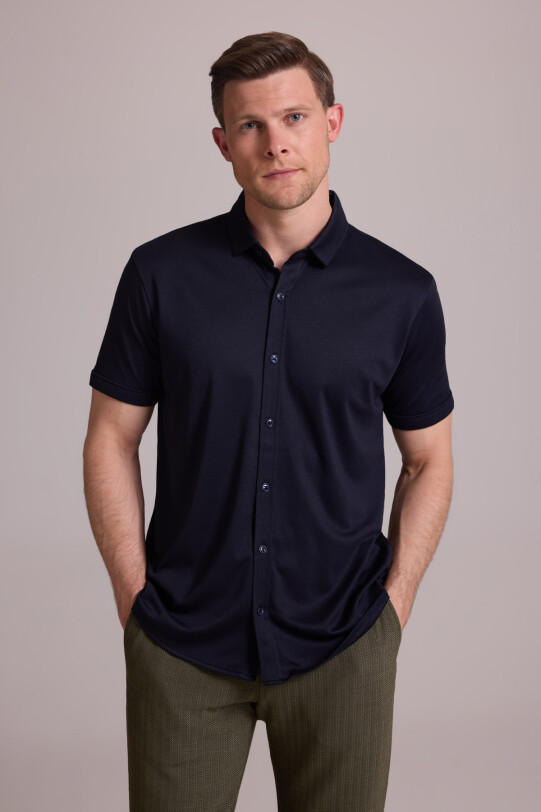 Erkek Lacivert Merserize Kısa Kol Gömlek