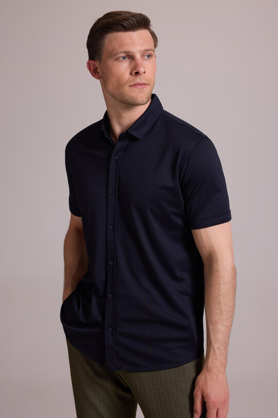Erkek Lacivert Merserize Kısa Kol Gömlek