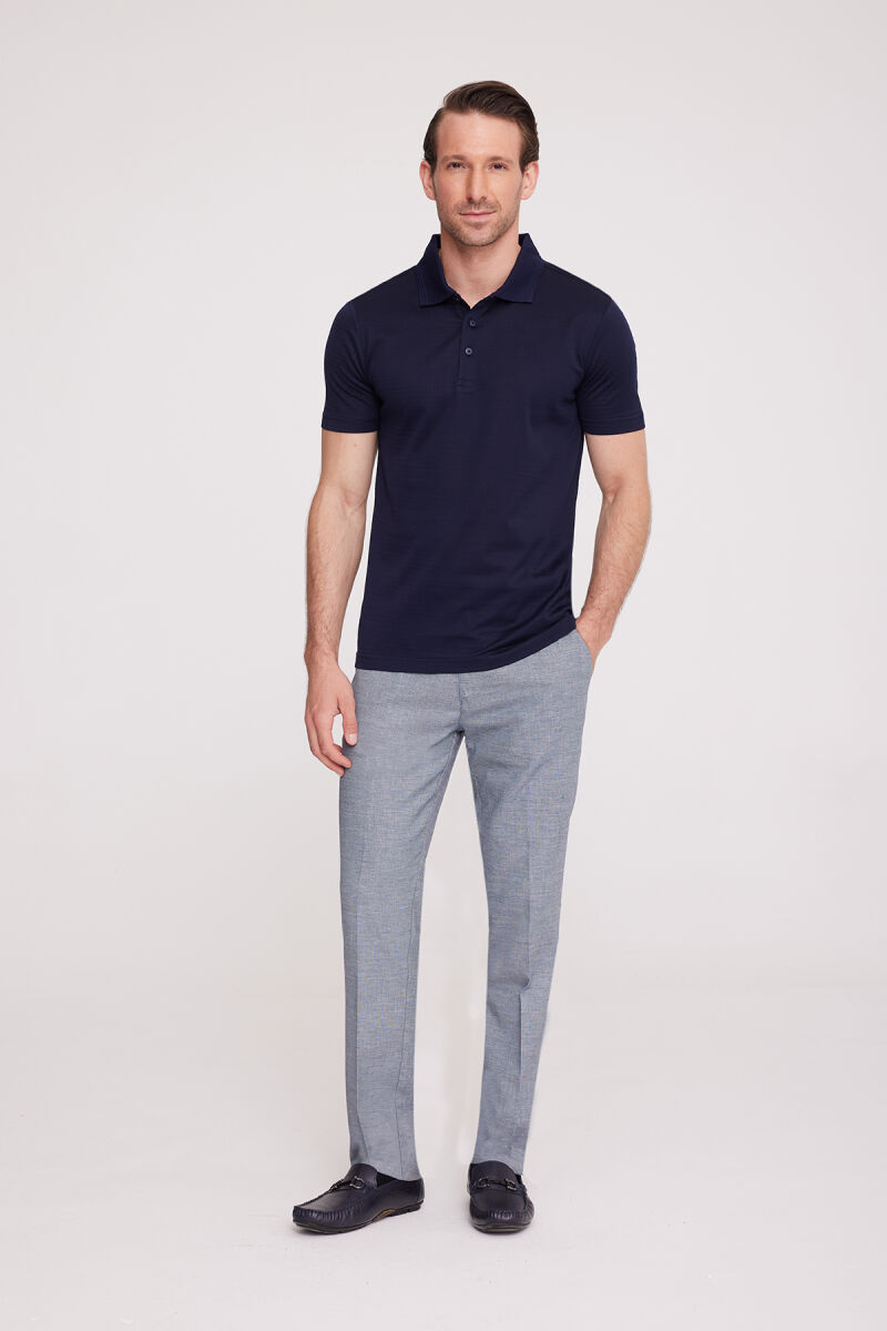 Erkek Lacivert Polo Yaka Desenli T-Shirt - 3