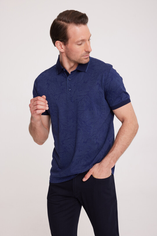 Erkek Lacivert Polo Yaka Desenli TShirt