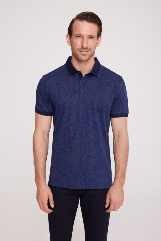 Erkek Lacivert Polo Yaka Desenli TShirt