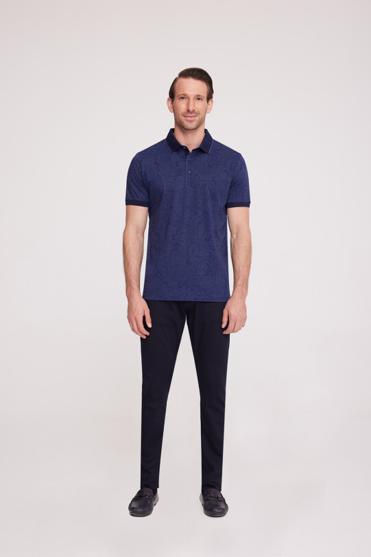 Erkek Lacivert Polo Yaka Desenli TShirt