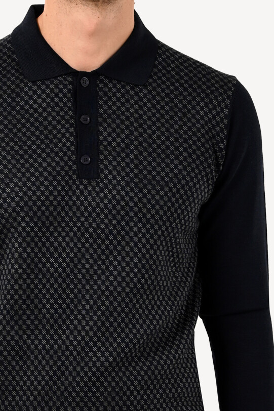 Erkek Lacivert Polo Yaka Klasik Desenli