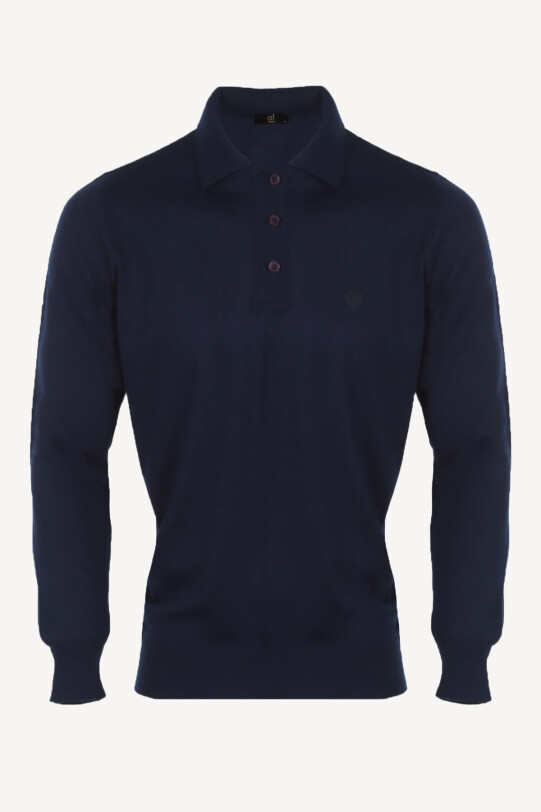 Erkek Lacivert Polo Yaka Klasik Triko