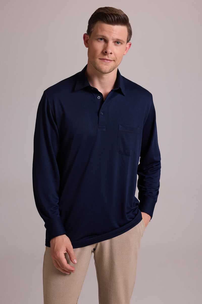 Erkek Lacivert Polo Yaka Sweatshirt - 1