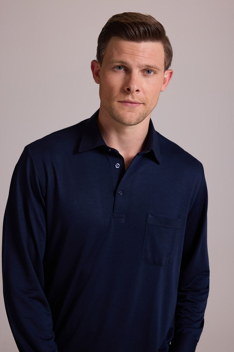 Erkek Lacivert Polo Yaka Sweatshirt - 2