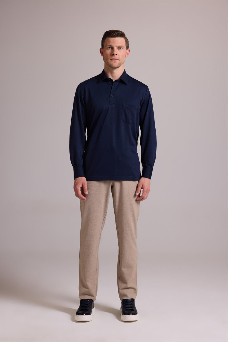 Erkek Lacivert Polo Yaka Sweatshirt - 3