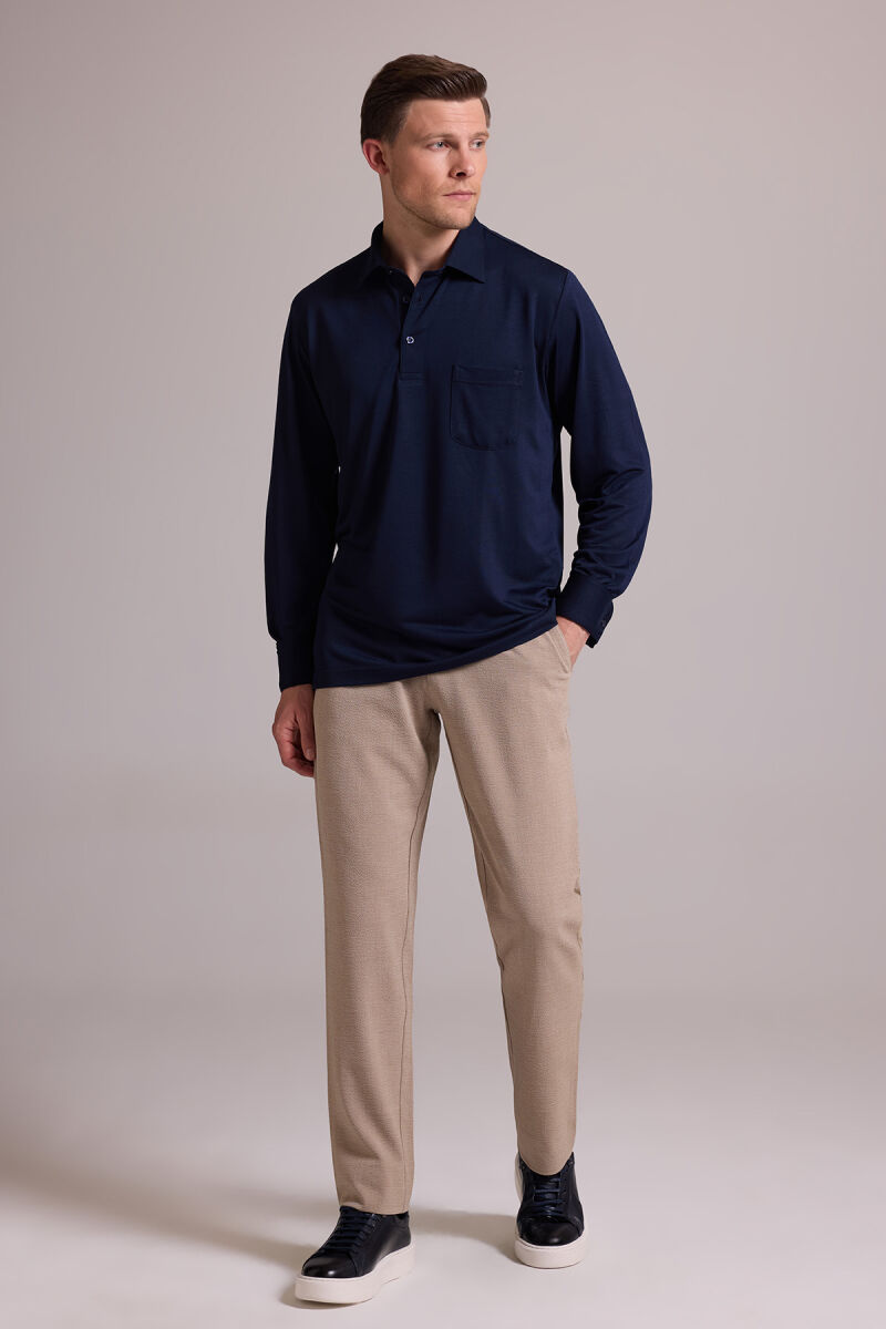 Erkek Lacivert Polo Yaka Sweatshirt - 4