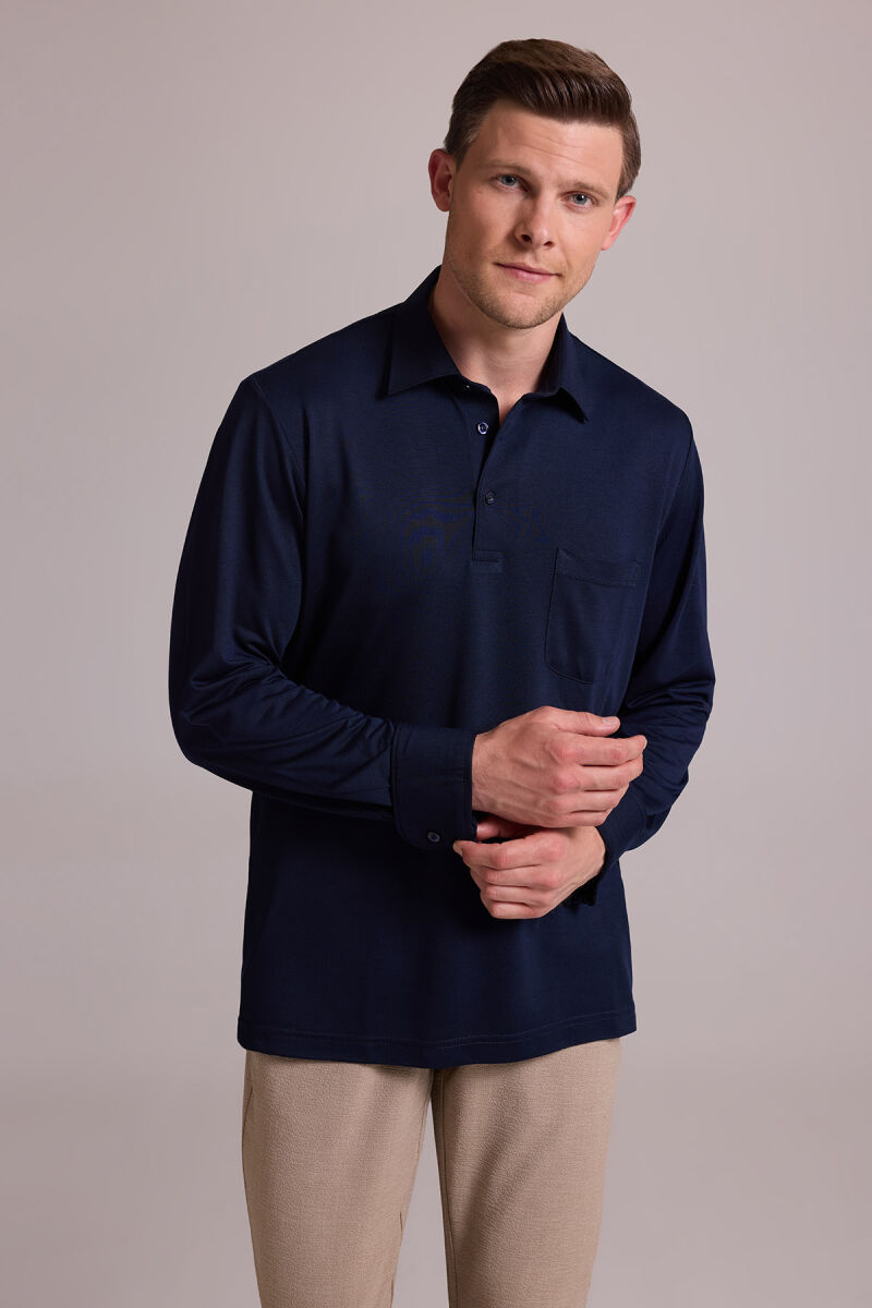 Erkek Lacivert Polo Yaka Sweatshirt - 5