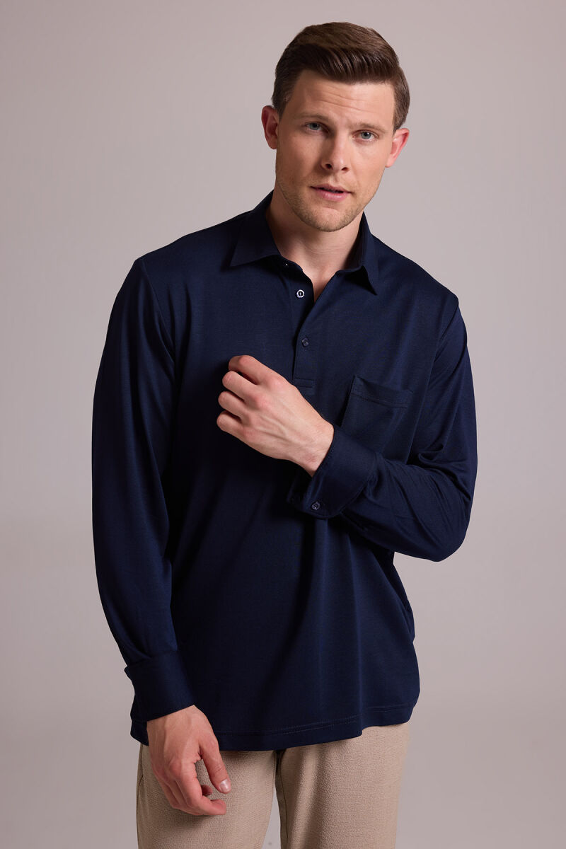 Erkek Lacivert Polo Yaka Sweatshirt - 6