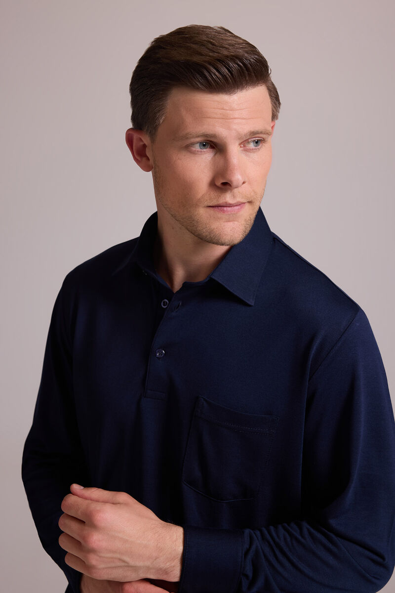 Erkek Lacivert Polo Yaka Sweatshirt - 7