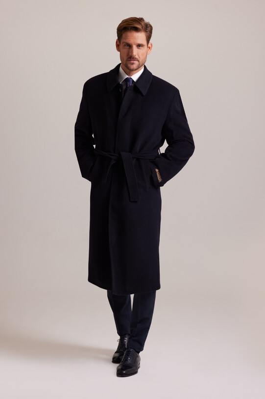Erkek Lacivert Regular Fit %100 Kaşmir Loro Piana Palto - YSF