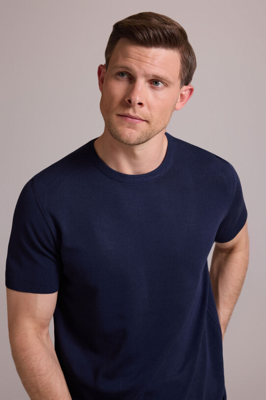 Erkek Lacivert Regular Fit Bisiklet Yaka Triko Tişört