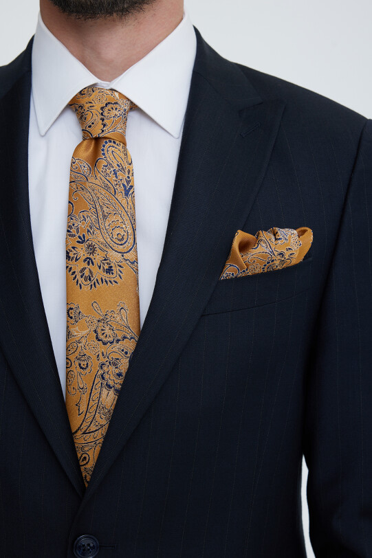 Erkek Lacivert Regular Fit Çizgili Takım Elbise