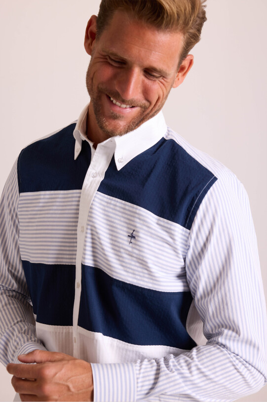 Erkek Lacivert Regular Fit Desenli Pamuk Gömlek