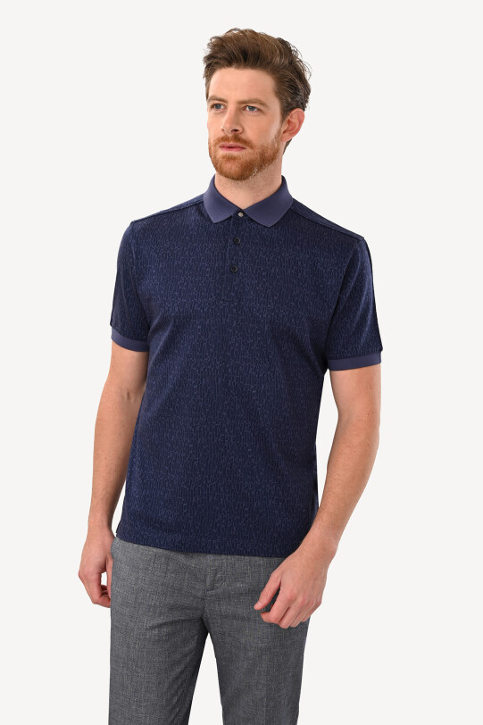Erkek Lacivert Regular Fit Desenli Polo Yaka Tshirt