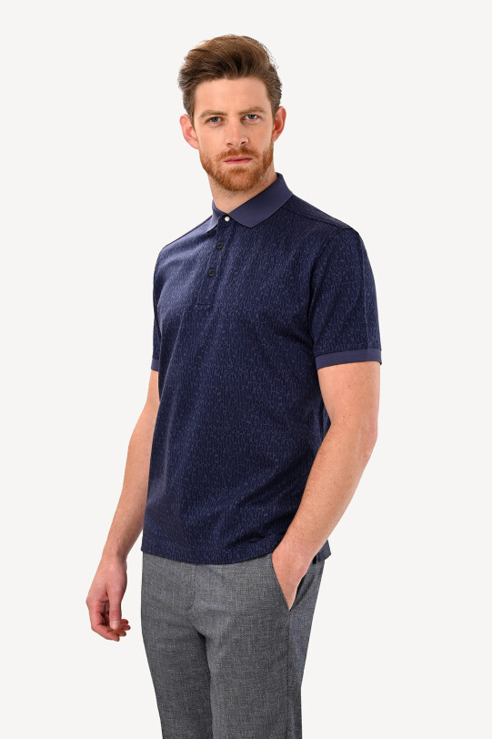 Erkek Lacivert Regular Fit Desenli Polo Yaka Tshirt