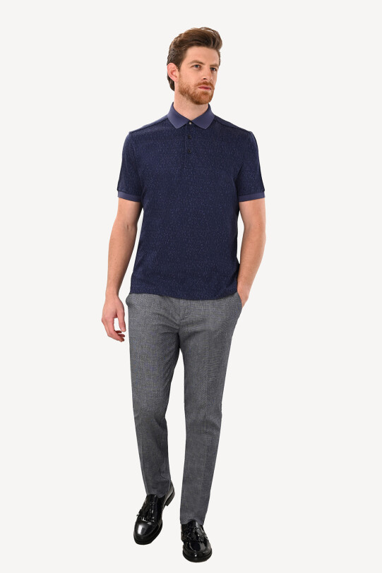 Erkek Lacivert Regular Fit Desenli Polo Yaka Tshirt