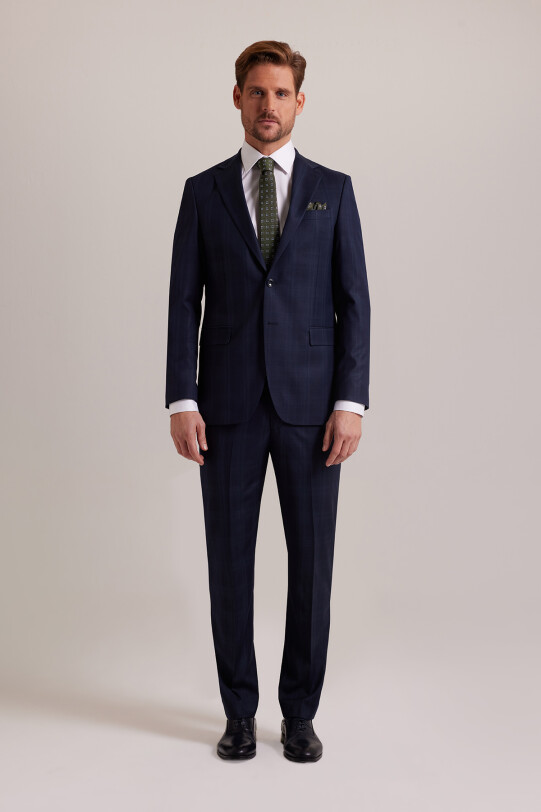 Erkek Lacivert Regular Fit Desenli Takım Elbise