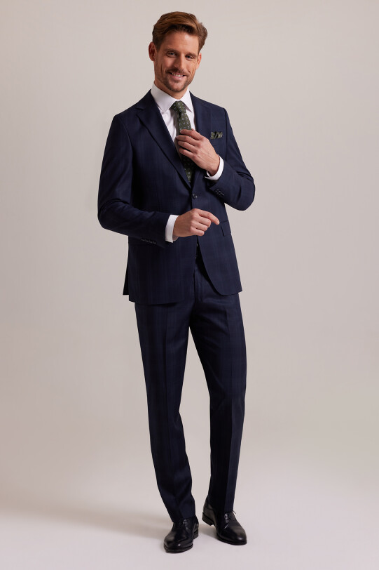Erkek Lacivert Regular Fit Desenli Takım Elbise