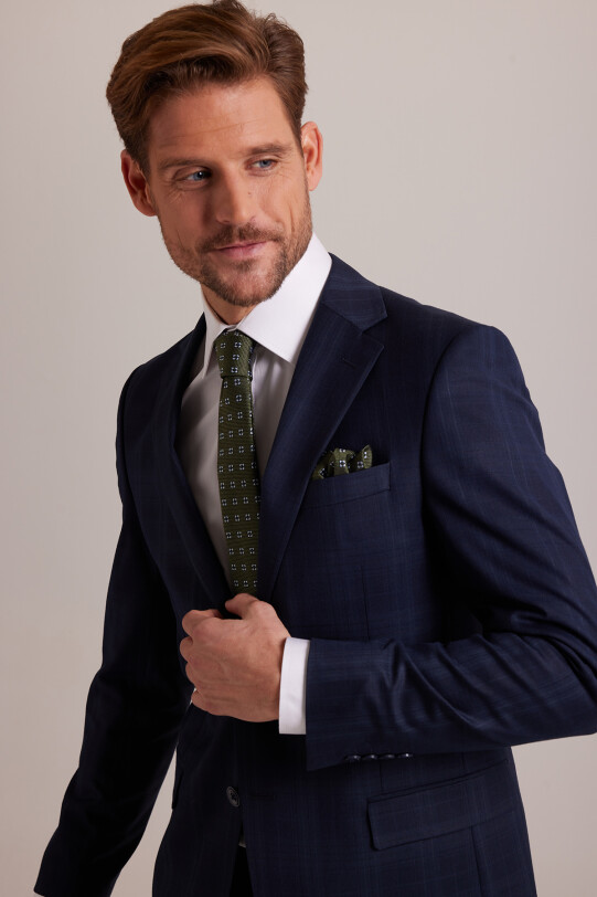 Erkek Lacivert Regular Fit Desenli Takım Elbise