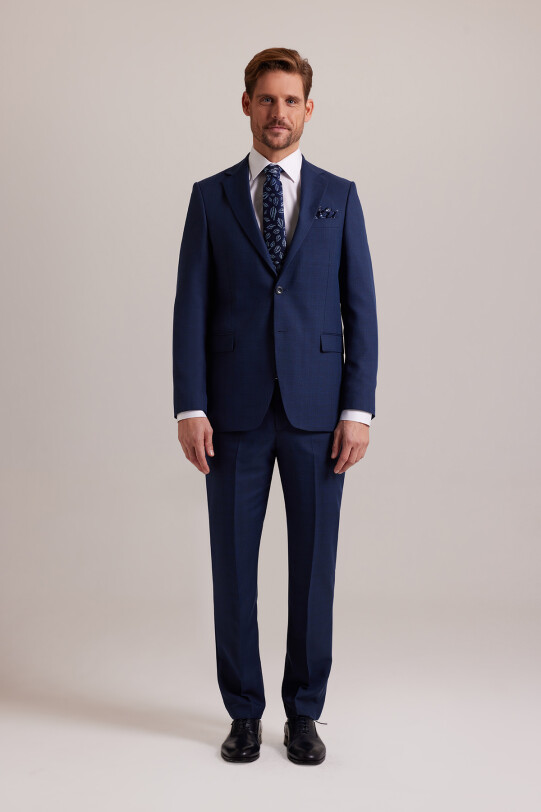 Erkek Lacivert Regular Fit Desenli Takım Elbise