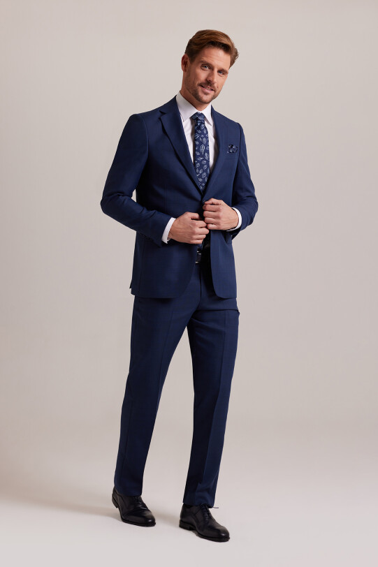 Erkek Lacivert Regular Fit Desenli Takım Elbise