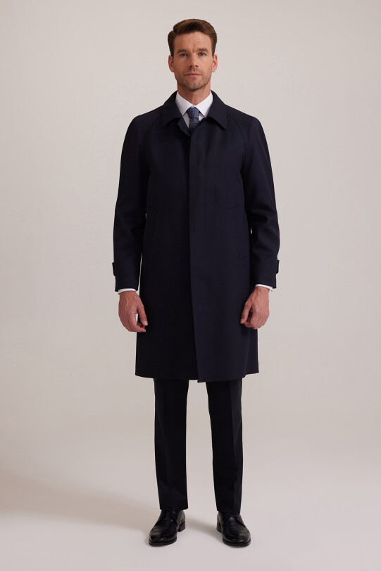 Erkek Lacivert Regular Fit Gabardin Pardesü