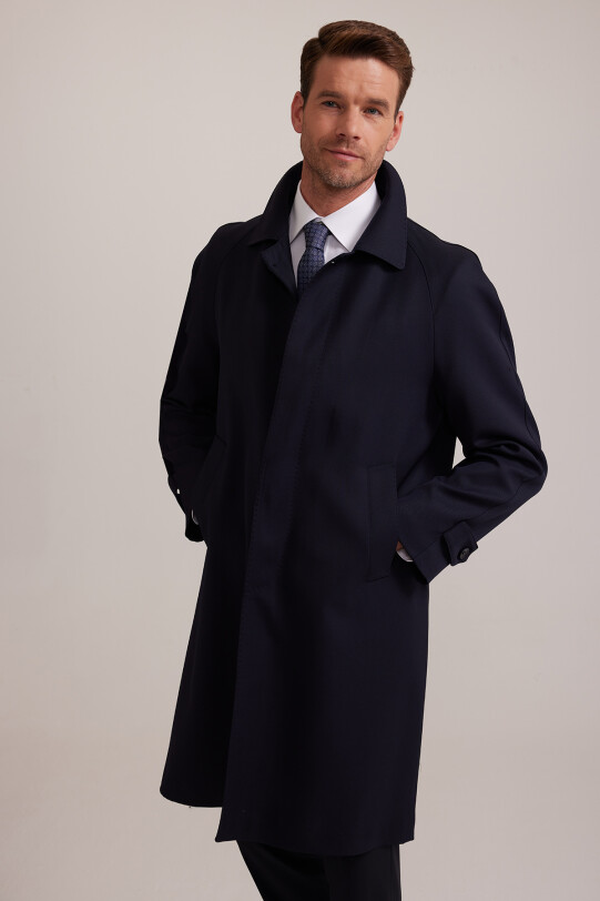 Erkek Lacivert Regular Fit Gabardin Pardesü