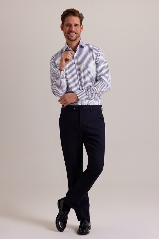 Erkek Lacivert Regular Fit Kanvas Yan Cep Pantolon